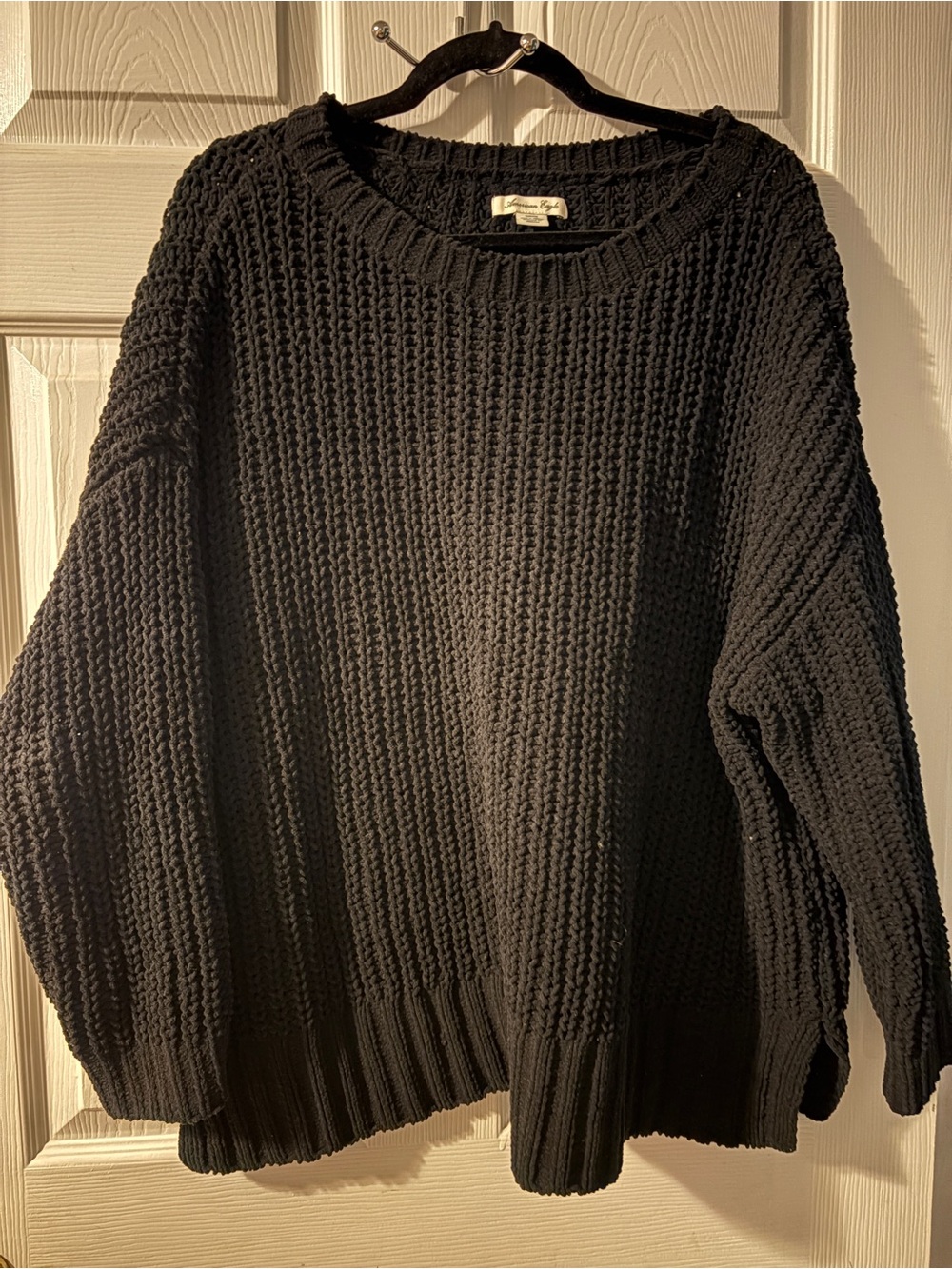 American Eagle Outfitters Black Waffle Knit Crewneck Sweater